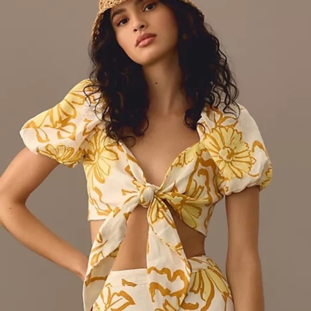 NWT Anthropologie Faithfull Eva Linen Crop Top 10